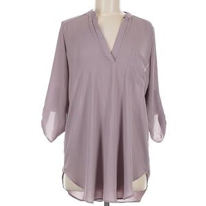 Lush Purple 3/4 Sleeve Boxy Blouse with Mandarin Collar